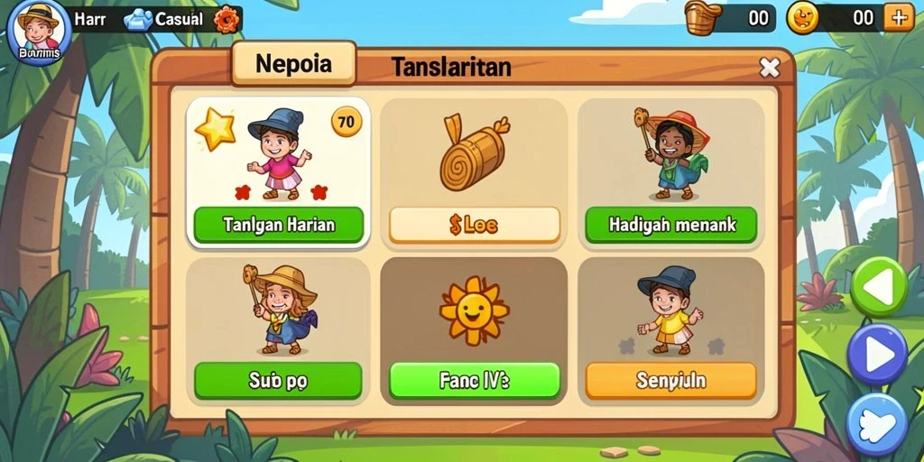 Tangkapan layar menunjukkan menu permainan beragam.